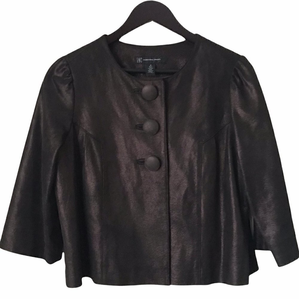 INC International Concepts Metallic Brown Crop Leather Jacket